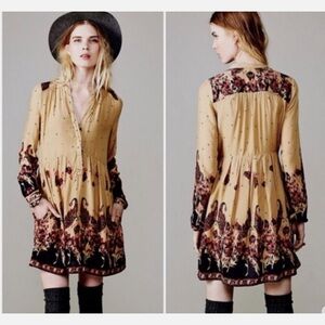 Free People Sierra Valley Shirt Dress – Gold Combo, Paisley Floral, Size Medium
